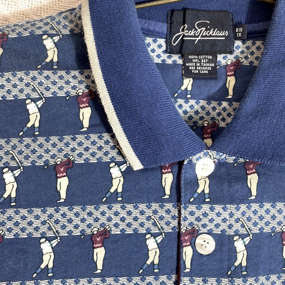 Jack Nicklaus Golf Polo Shirt Big & Tall Short Sleeve Vintage Golfer Print